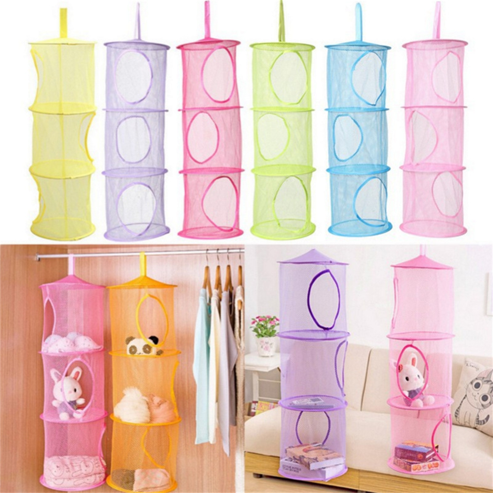 Sock Organizer Tray - Hangende mesh knuffeldieropslag hangmatnet opvouwbare multifunctionele