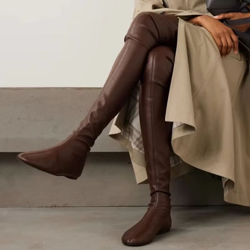 Bruine zachte stretch kunstler - Boot Sock Slouchy recensie en prijs